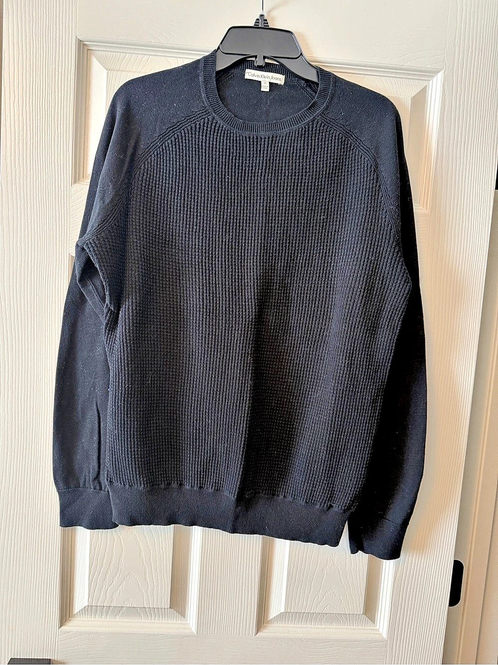Calvin Klein Jeans Waffle Knit Crewneck Sweater Men's Black Medium